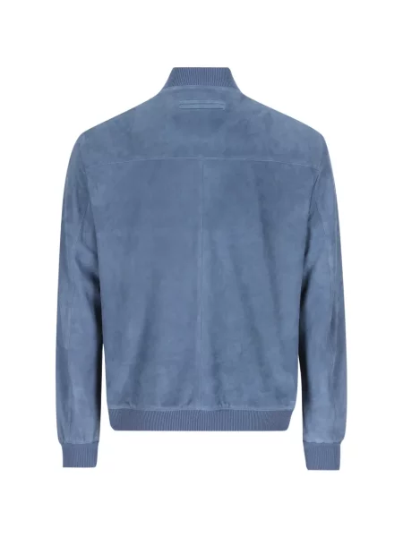 Geacă bomber Zegna din piele de căprioară albastru