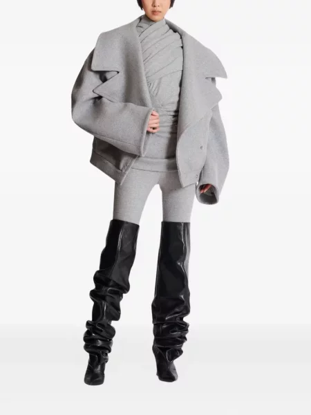 Top Balmain tricotate drapat scurt gri