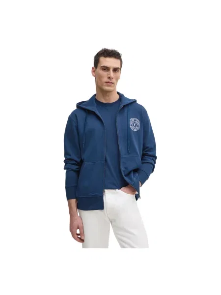Versace Jeans Couture bluza granatowy z kapturem z aplikacją niebieska