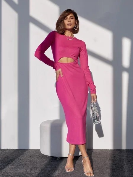 ISSA Plus Сукня міді Малиновий 