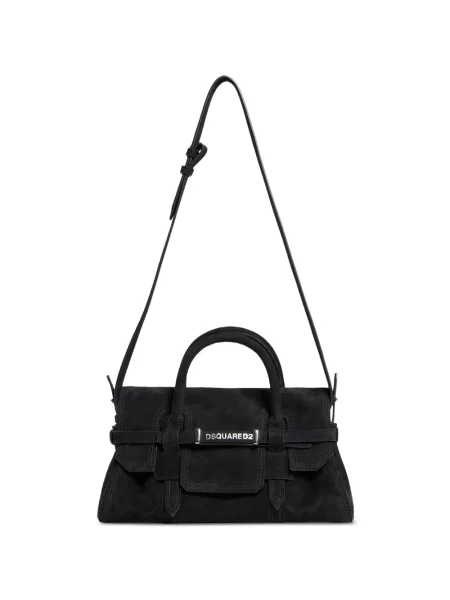 Geantă shopper Dsquared2 din piele de căprioară negru