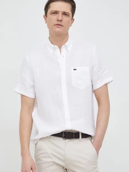 Lacoste koszula lniana biała