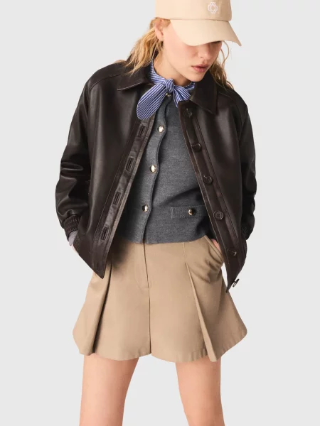 Шкіряна куртка Maje коричнева