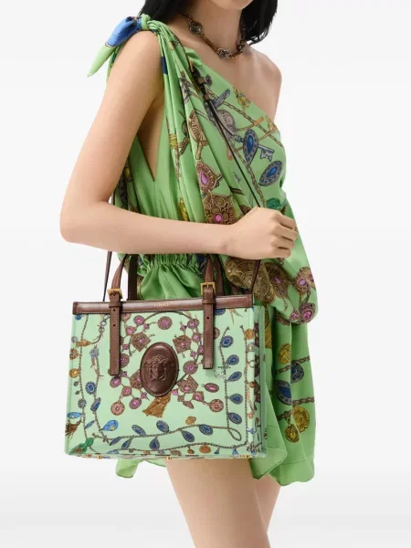 Geantă shopper Versace din canvas verde