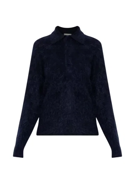 Lung tricou polo Forte_forte din cașmir albastru