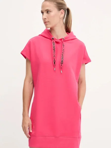 Рокля Dkny къса със стандартна кройка розово