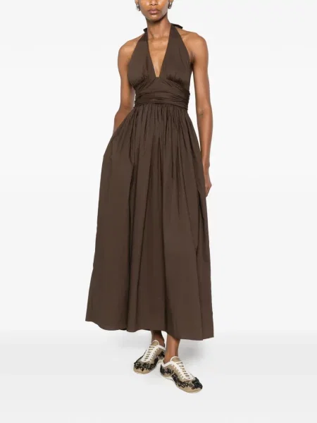 Rochie midi Matteau cu gât halter maro