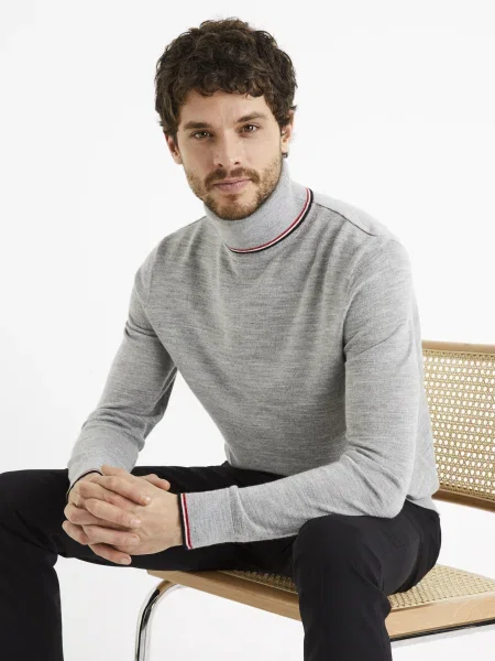 Sweter z golfem Celio szary