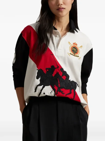 Tricou polo Polo Ralph Lauren cu dungi cu două rânduri de nasturi cu aplicații negru