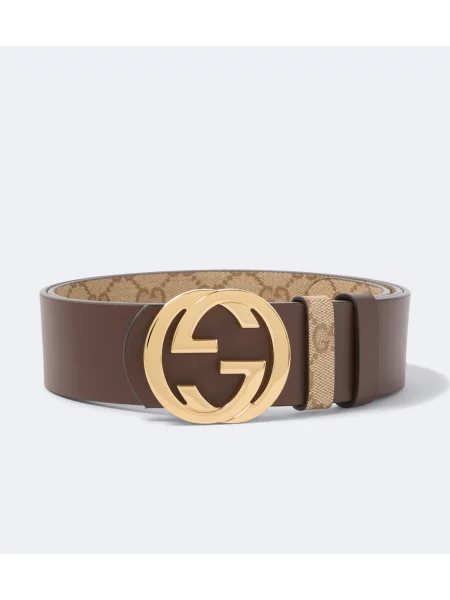 Cu centură reversibil curea Gucci din canvas bej