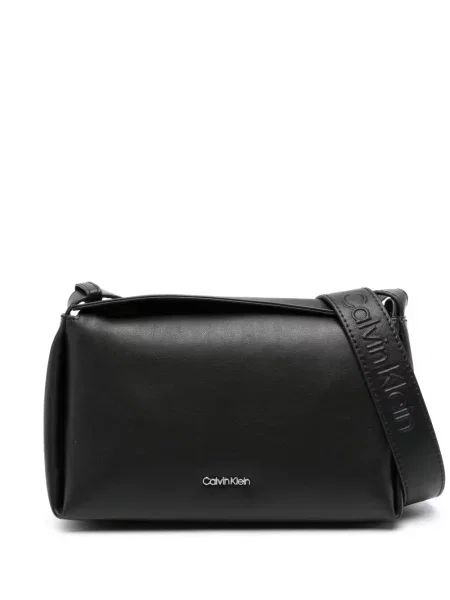 Geantă Calvin Klein din piele cu autograf negru
