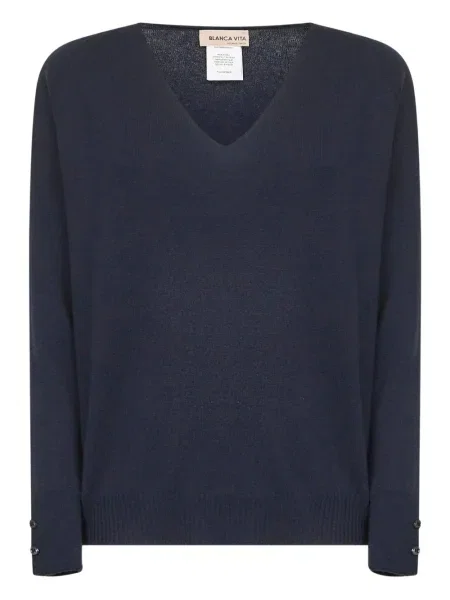 Sweter Blanca Vita z dekoltem w serek niebieski
