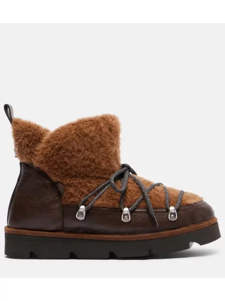 Botine Brunello Cucinelli cu șireturi din piele maro