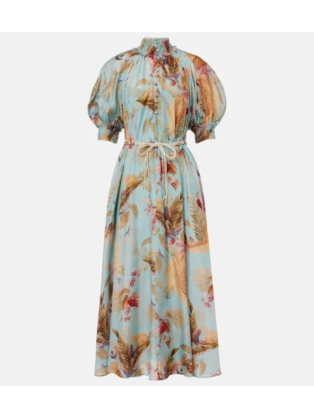 Jedwabna sukienka maxi Zimmermann w kwiatki garniturowa niebieska
