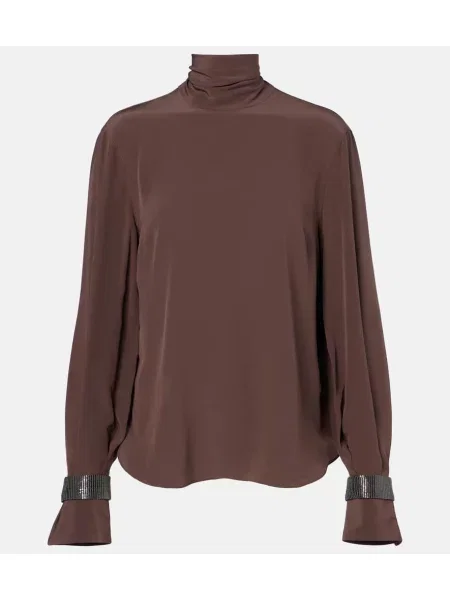 Bluză Brunello Cucinelli de mătase maro
