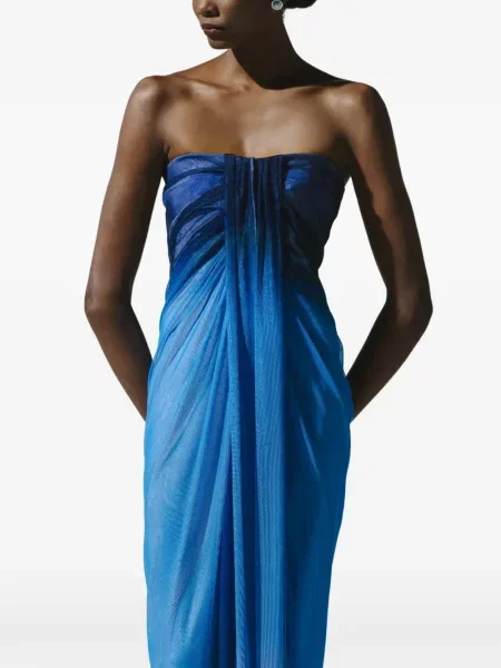 Rochie maxi Baobab drapată fără bretele albastru