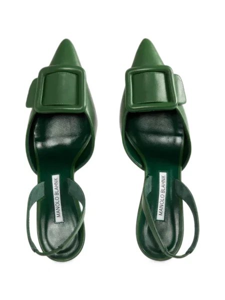Pantofi cu toc Manolo Blahnik cu cataramă slingback verde