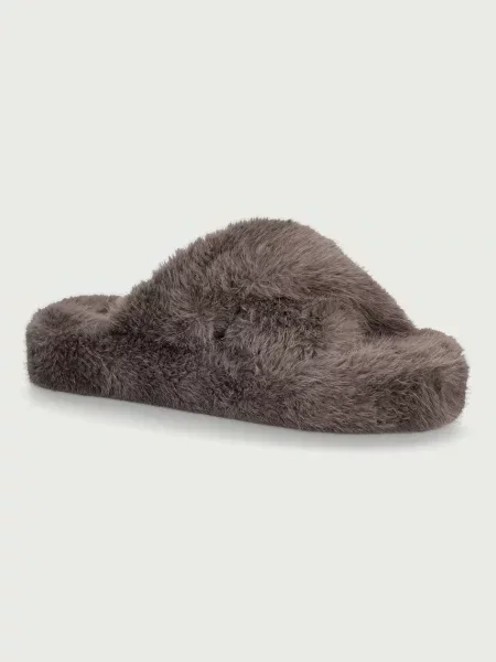 Scholl pantofle FLUFFY CROSS hnědé