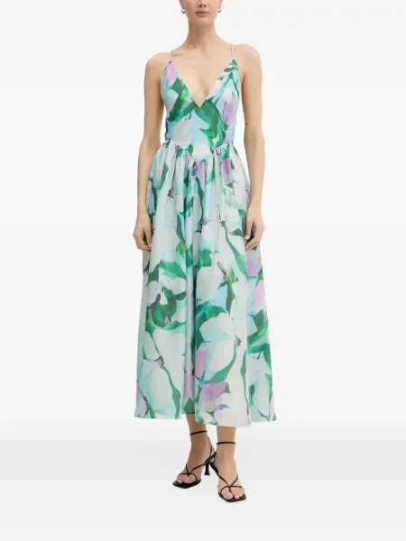 Rochie midi Bardot cu model floral cu imagine albastru