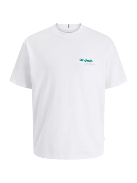 JACK & JONES Tricou albastru pastel / verde închis alb