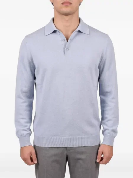 Lung tricou polo Brunello Cucinelli din cașmir albastru