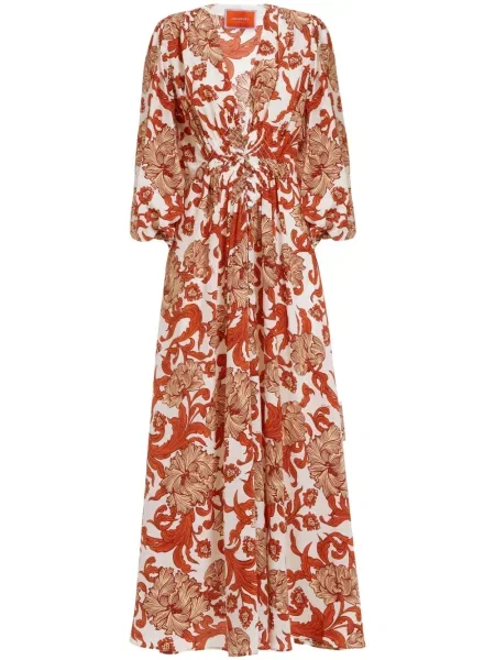 Rochie La Doublej de mătase cu imprimeu abstract de costum roșu