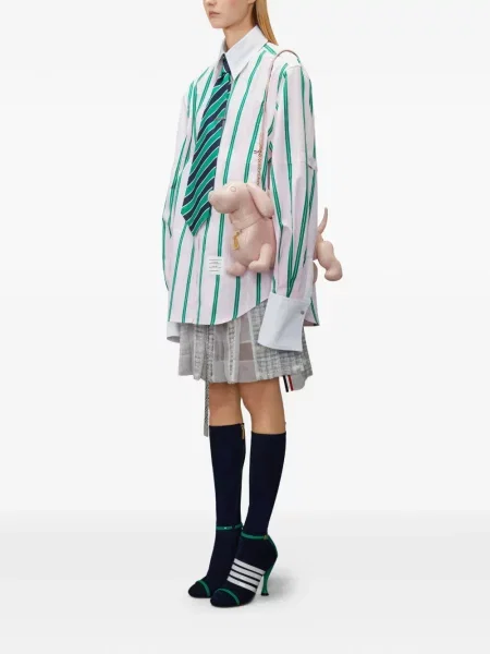 Δερμάτινη ριγέ τσάντα Thom Browne ροζ
