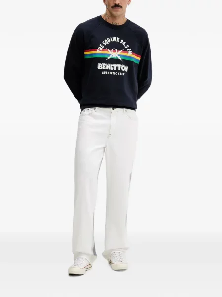 Hanorac crewneck Benetton cu dungi cu decolteu rotund albastru