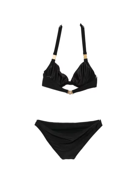 Top Balmain cu gât halter cu autograf negru