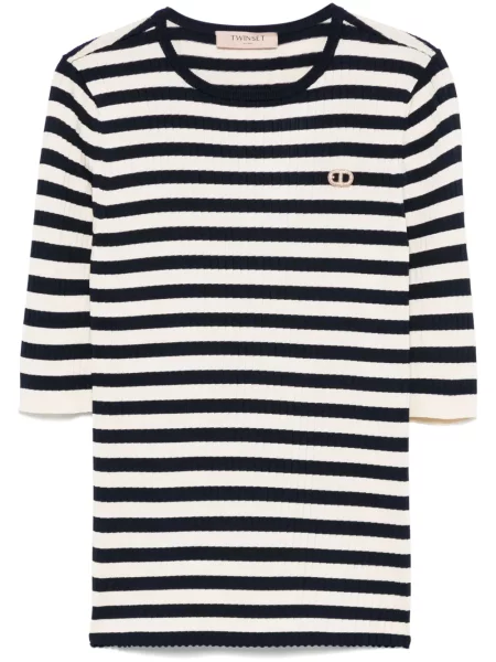 Tricou Twinset cu dungi scurt albastru