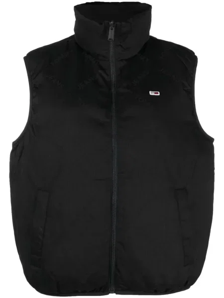 Kamizelka jeansowa Tommy Jeans z nadrukiem z wysokim kołnierzem czarna
