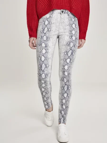 Pantaloni Urban Classics cu imprimeu animal print din țesătură twill skinny fit albastru