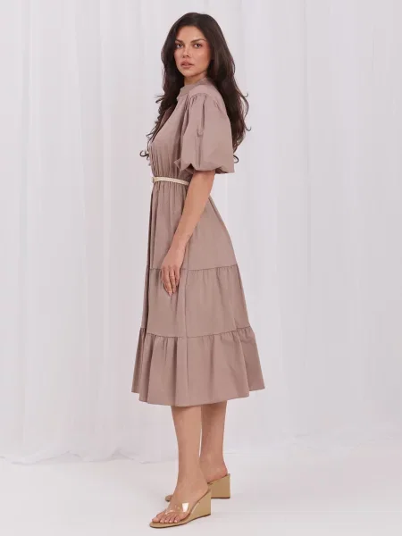 Rochie Italy Moda cu decolteu în V maro