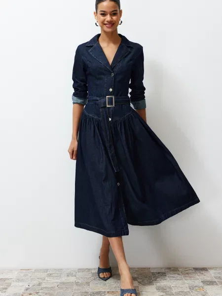 Gulerat rochie din denim Trendyol negru
