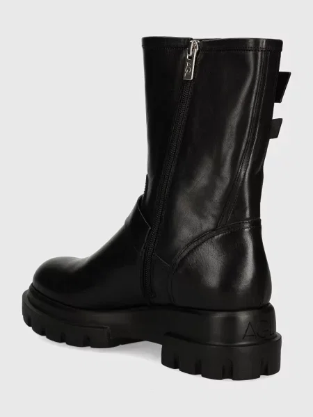 Kožené kotníkové boty AGL Chunky Biker na plochém černá
