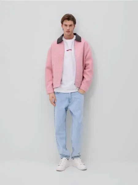 Reserved Blugi carrot cu efect prespălat albastru