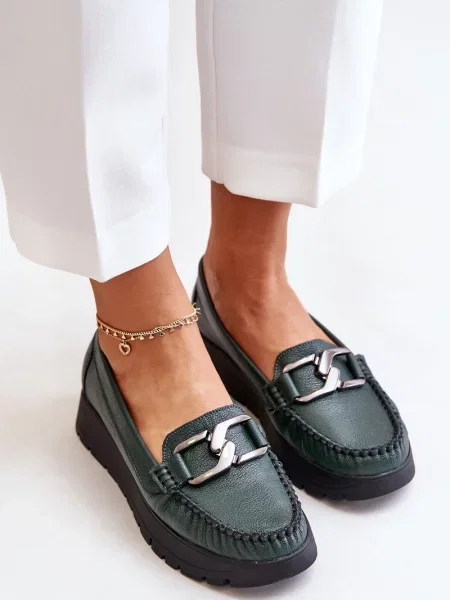 Usnjene mokasini Zazoo s platformo zelena