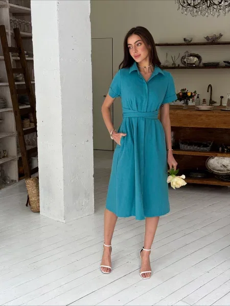 ART KNIT Сукня міді Льон/бавовна бірюзовий