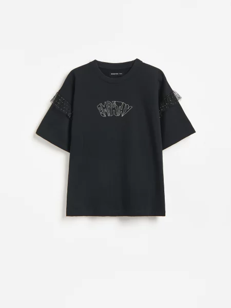 Reserved Tricou din cu volănașe negru