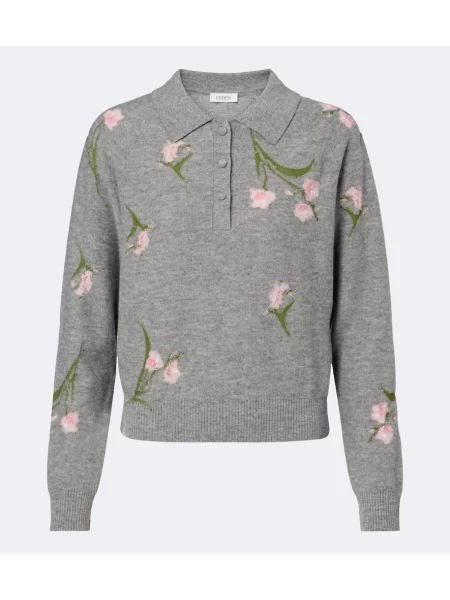 Tricou polo Erdem de lână cu model floral gri