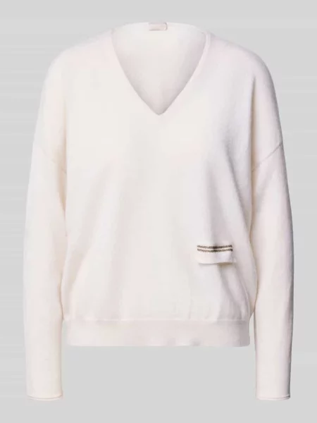 Sweter z dzianiny z kaszmiru z dekoltem w serek Hemisphere biały