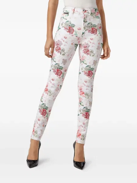 Pantaloni Philipp Plein cu imprimeu tropical de cristal alb