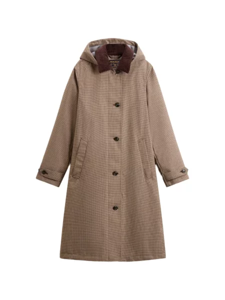Palton Woolrich cu glugă cu model pepito maro