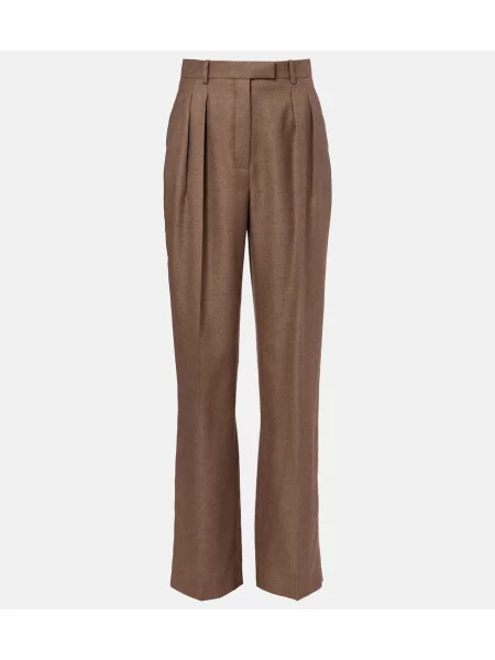 Pantaloni Loro Piana de mătase plisate cu picior lat bej