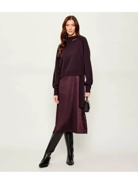 BOSS BLACK De satin rochie 2 în 1 Flalina cu adaos de lână și cașmir negru