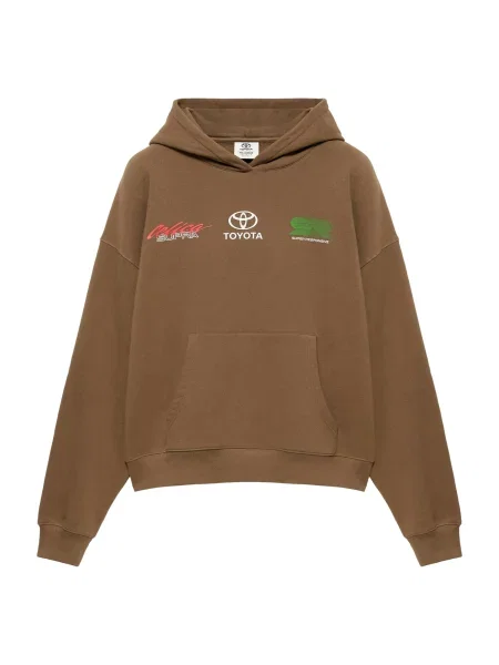 Pull&Bear Mikina TOYOTA hnedá / zelená / červená biela