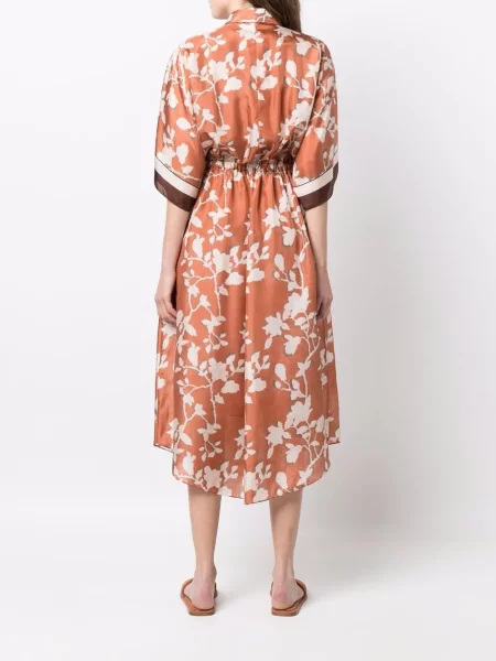 Rochie tip cămașă Brunello Cucinelli cu model floral cu imagine maro