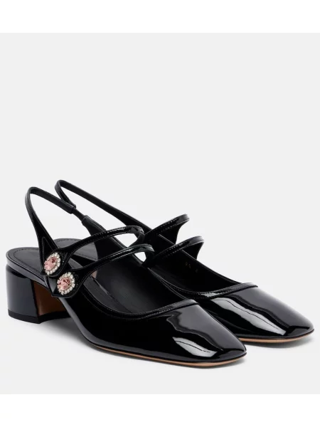 Pantofi cu toc Ferragamo din piele de lac slingback negru