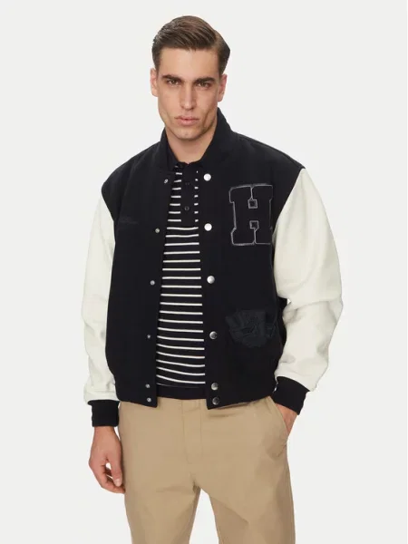 Tommy Hilfiger Bunda pro přechodné období Leather Varsity Jacket Tmavomodrá
