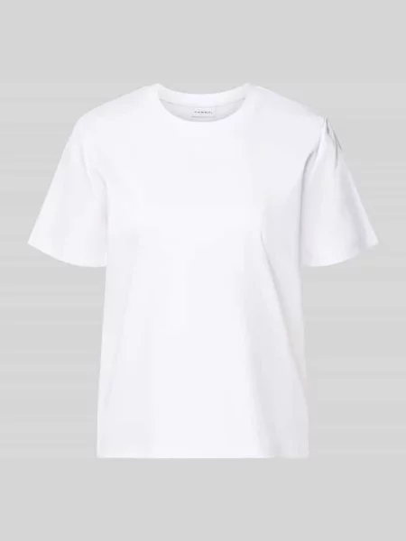 T-shirt z prążkowanym okrągłym dekoltem Comma biała